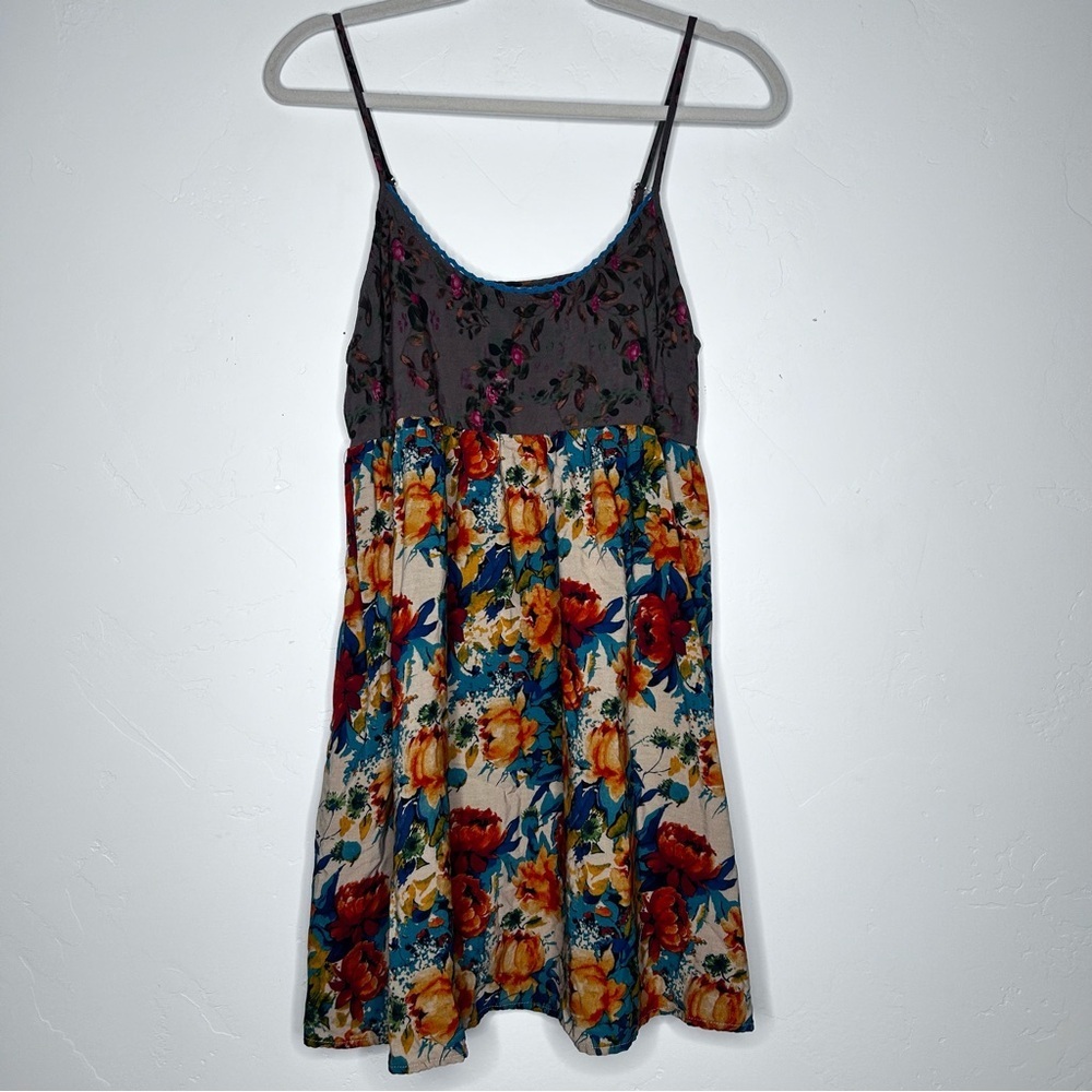 SOLD Natural Life Floral Mini Dress Skater Dress Blue Yellow Orange Floral Size - Picture 2 of 10